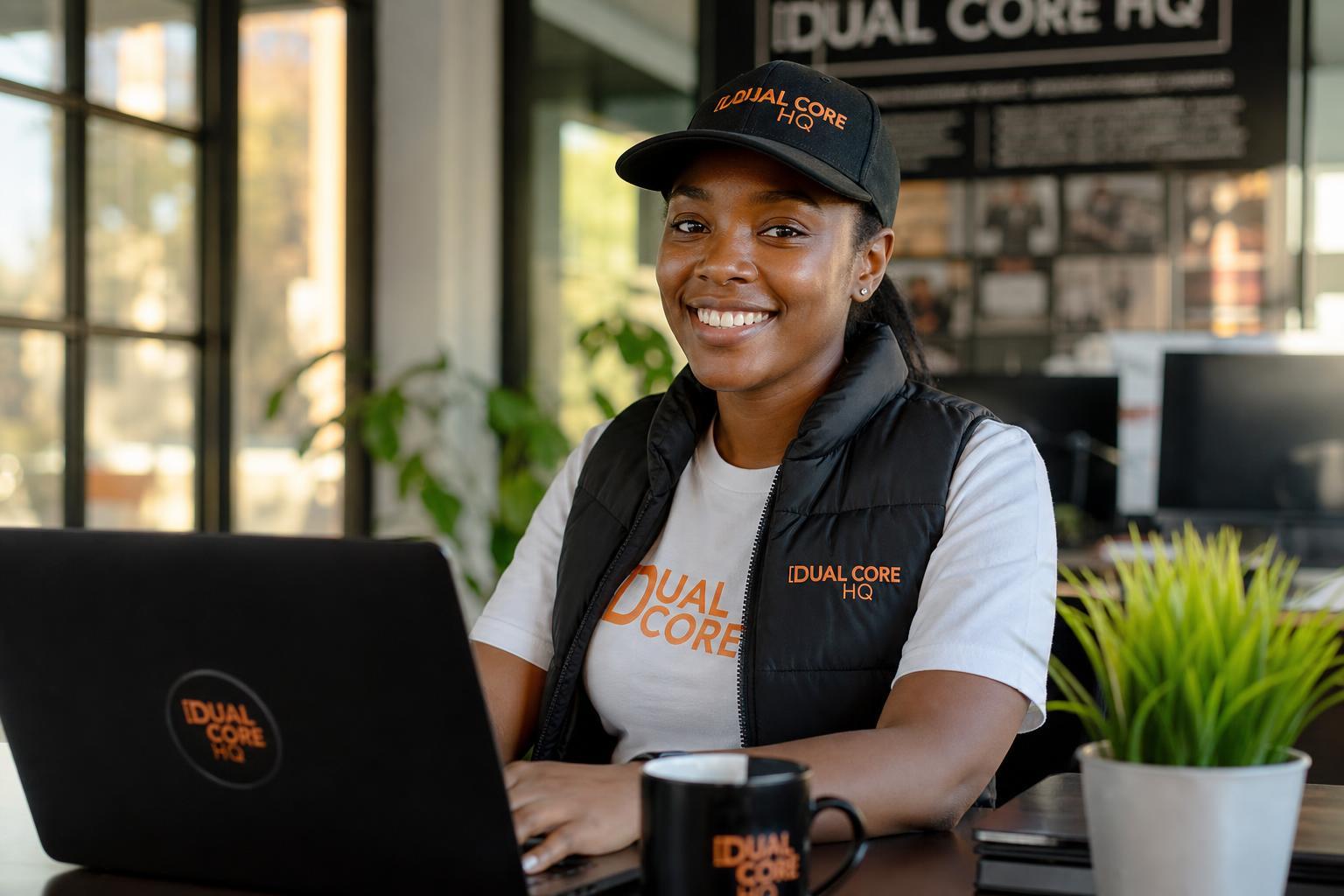 DUAL CORE team member working on branding